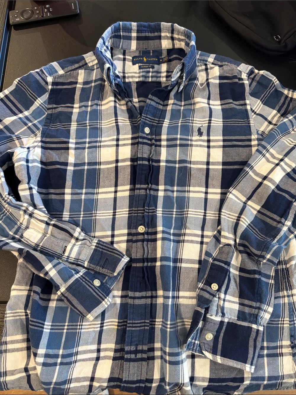 Ralph Lauren Navy and White Plaid Button-Down Shirt